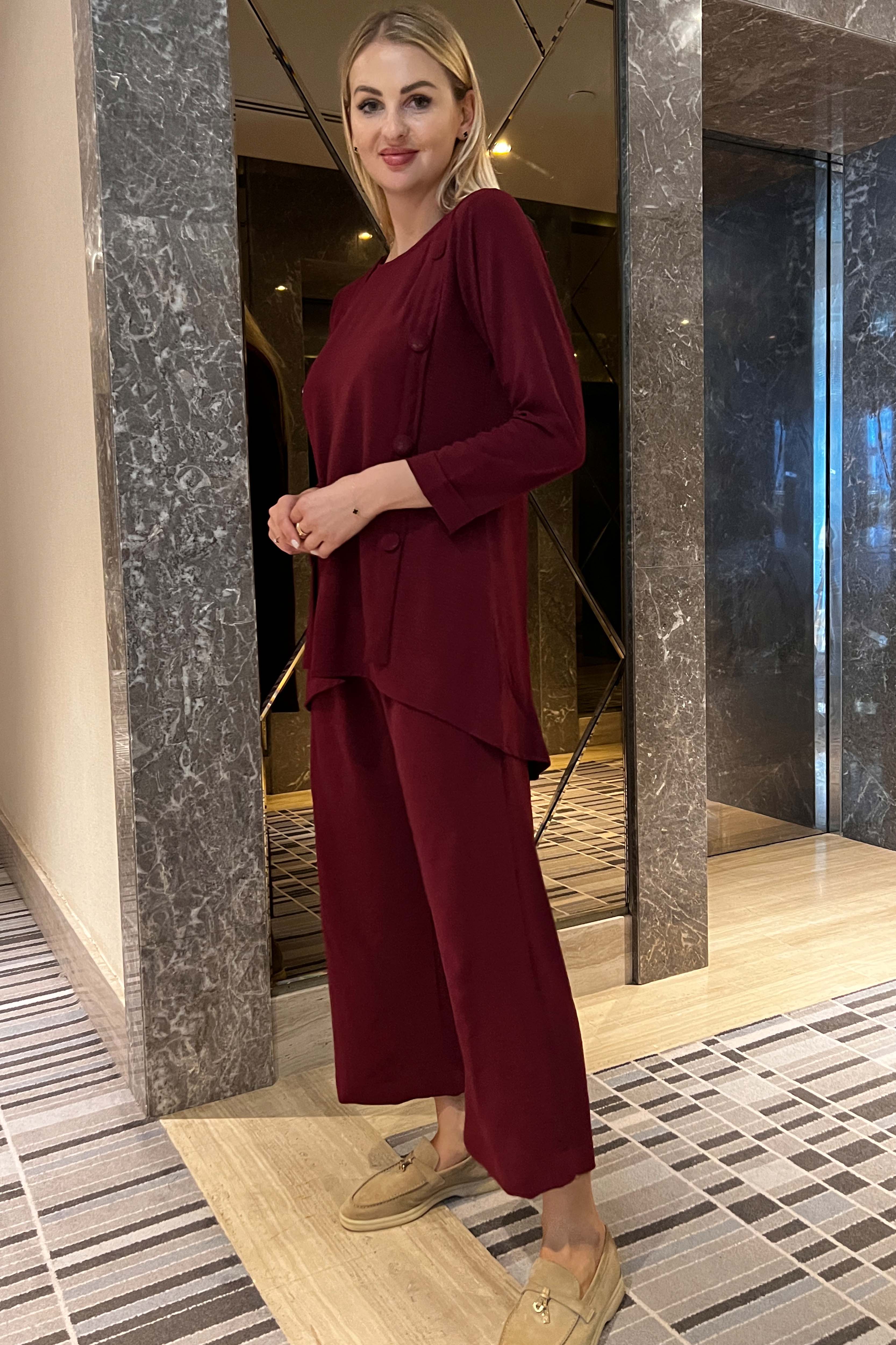 MOiSTREET Maroon CEY Fabric Top And Pants Set