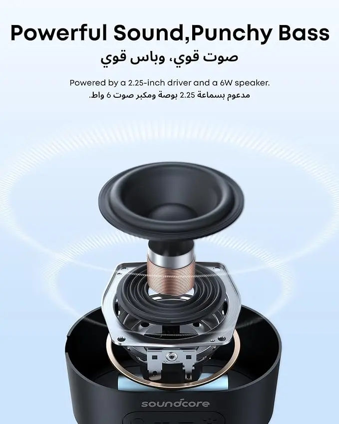 Anker Soundcore Pyro Mini Bluetooth Speaker, 6W Sound, LED Light Effects, TWS Pairing, 10H Playtime, Black