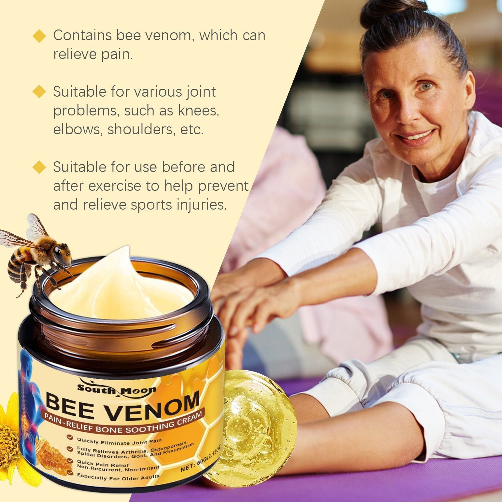 Bee Venom Joint Care Cream, Instant Pain Relief, Anti-Inflammatory, Mobility Boost ,60g
