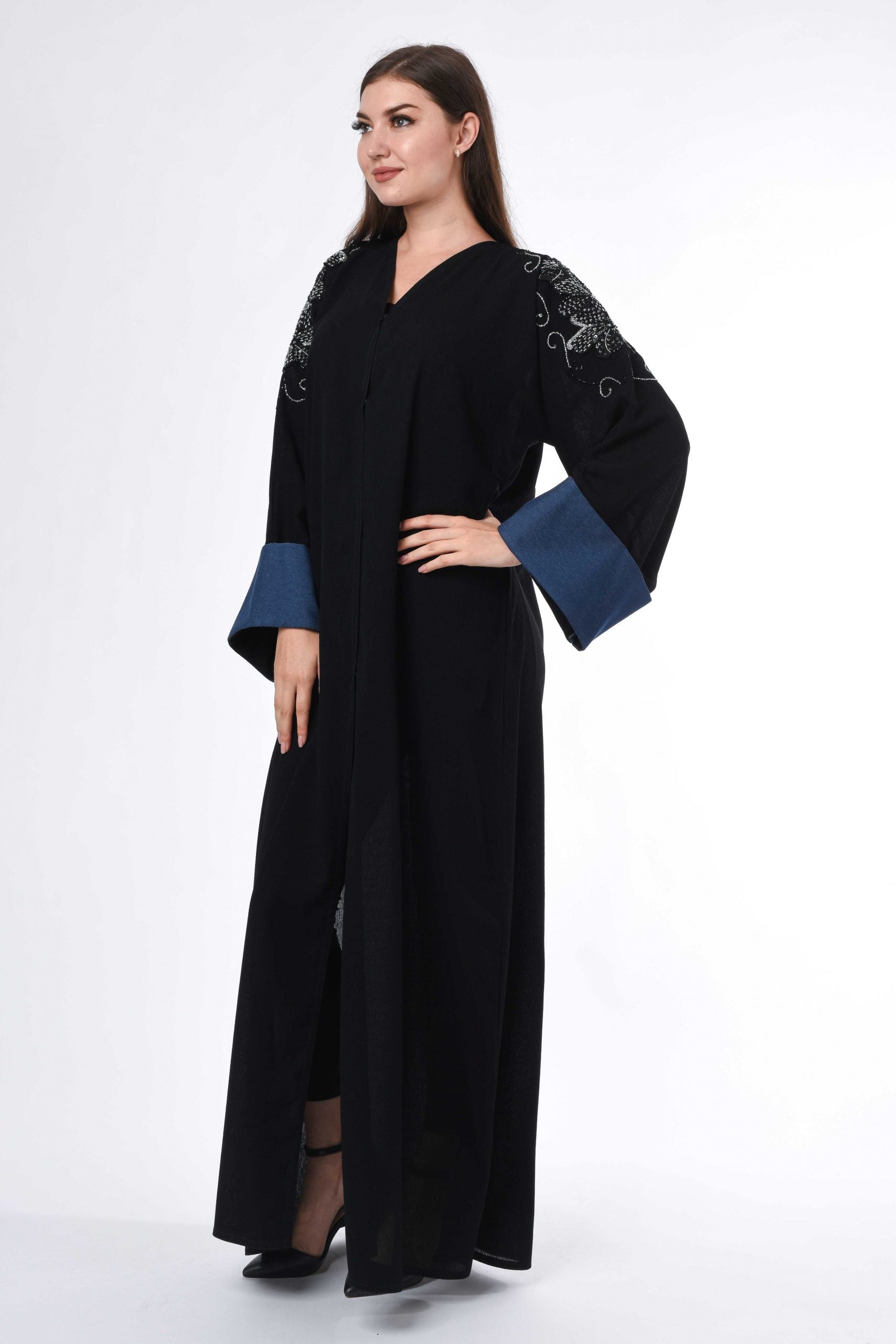 MOiSTREET Contrast Blue Cuffs Abaya