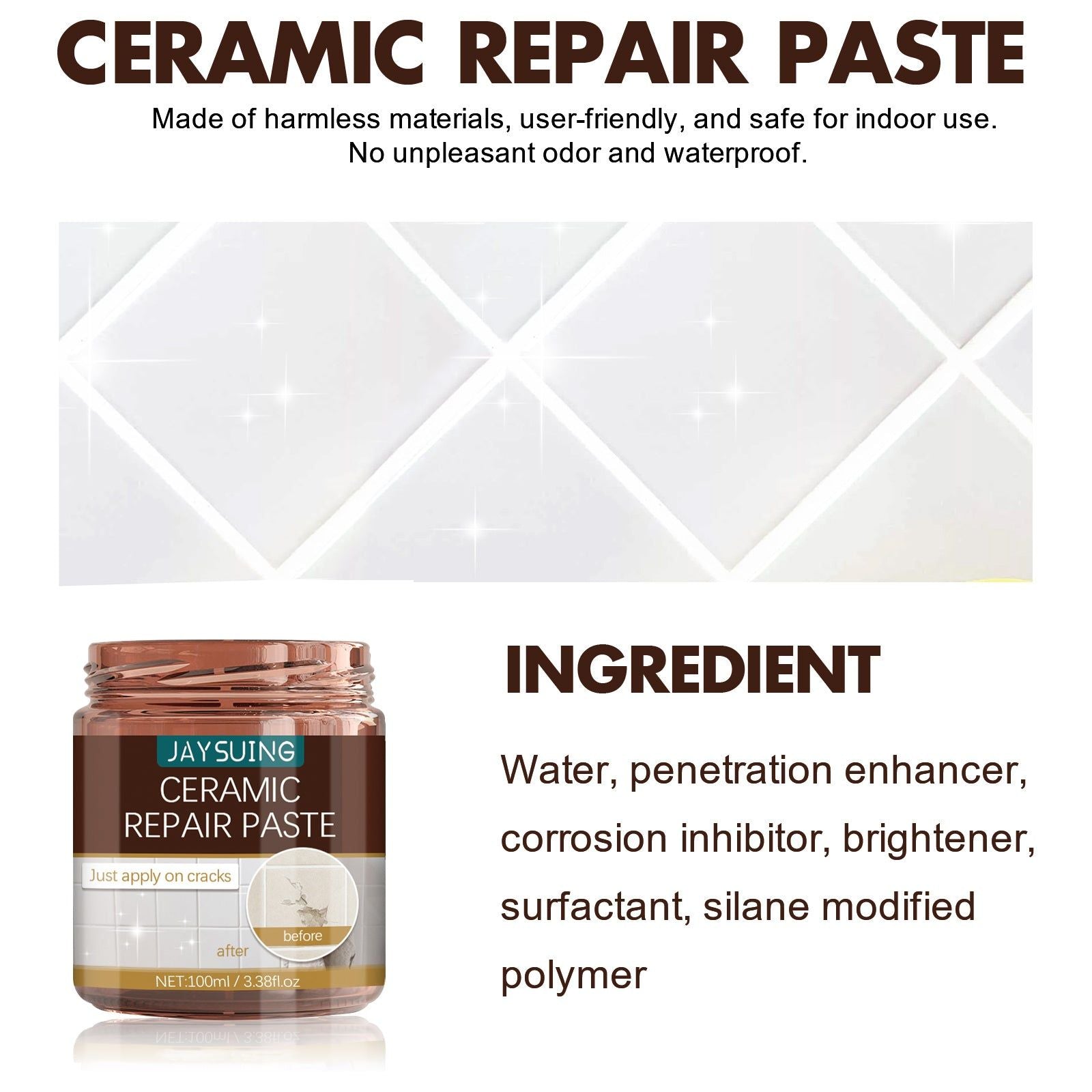 Ceramic Floor Tile Repair Paste, Crack Fix, Waterproof, Easy DIY Tile Repair ,100ml