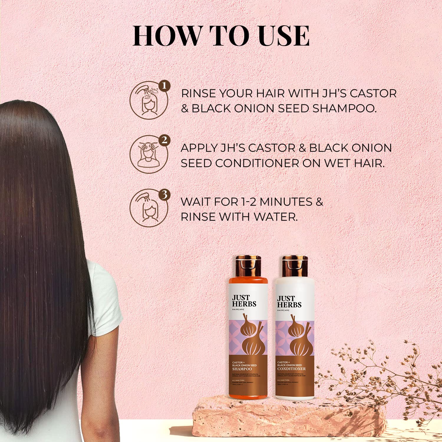 مجموعة Just Herbs لمكافحة تساقط الشعر (شامبو 100 مل + بلسم 100 مل) لجميع أنواع الشعر