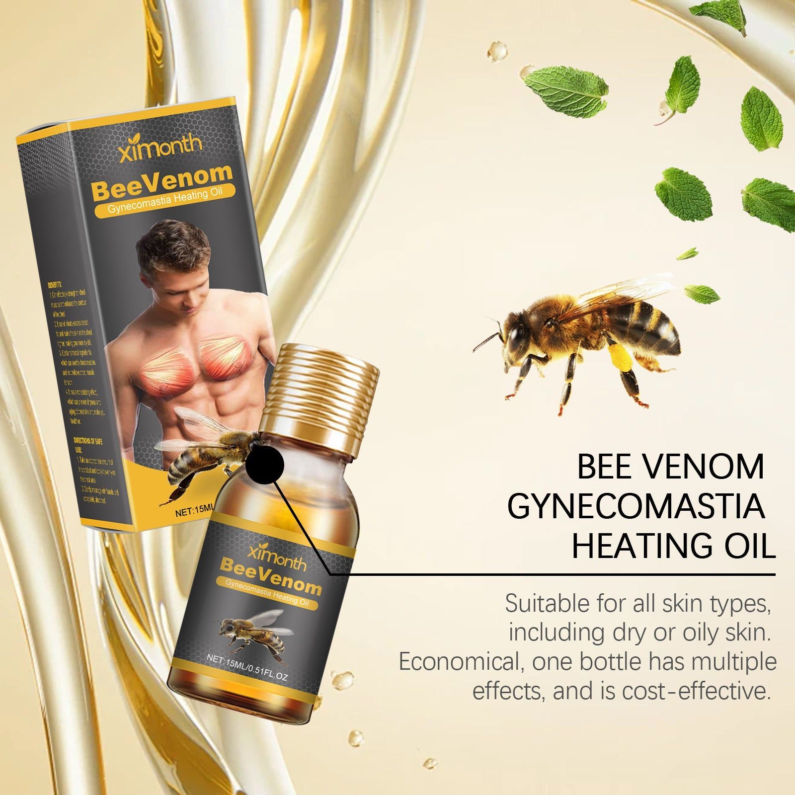 Men's Chest Firming Oil, Male Care, Collagen Boost, Skin Tightening, Moisturizer ,15ml
