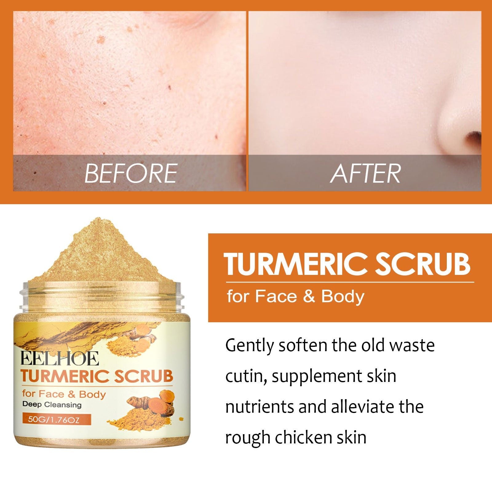 Turmeric Body Scrub for Deep Cleansing and Skin Brightening, Exfoliates and Repairs Chicken Skin ,50g