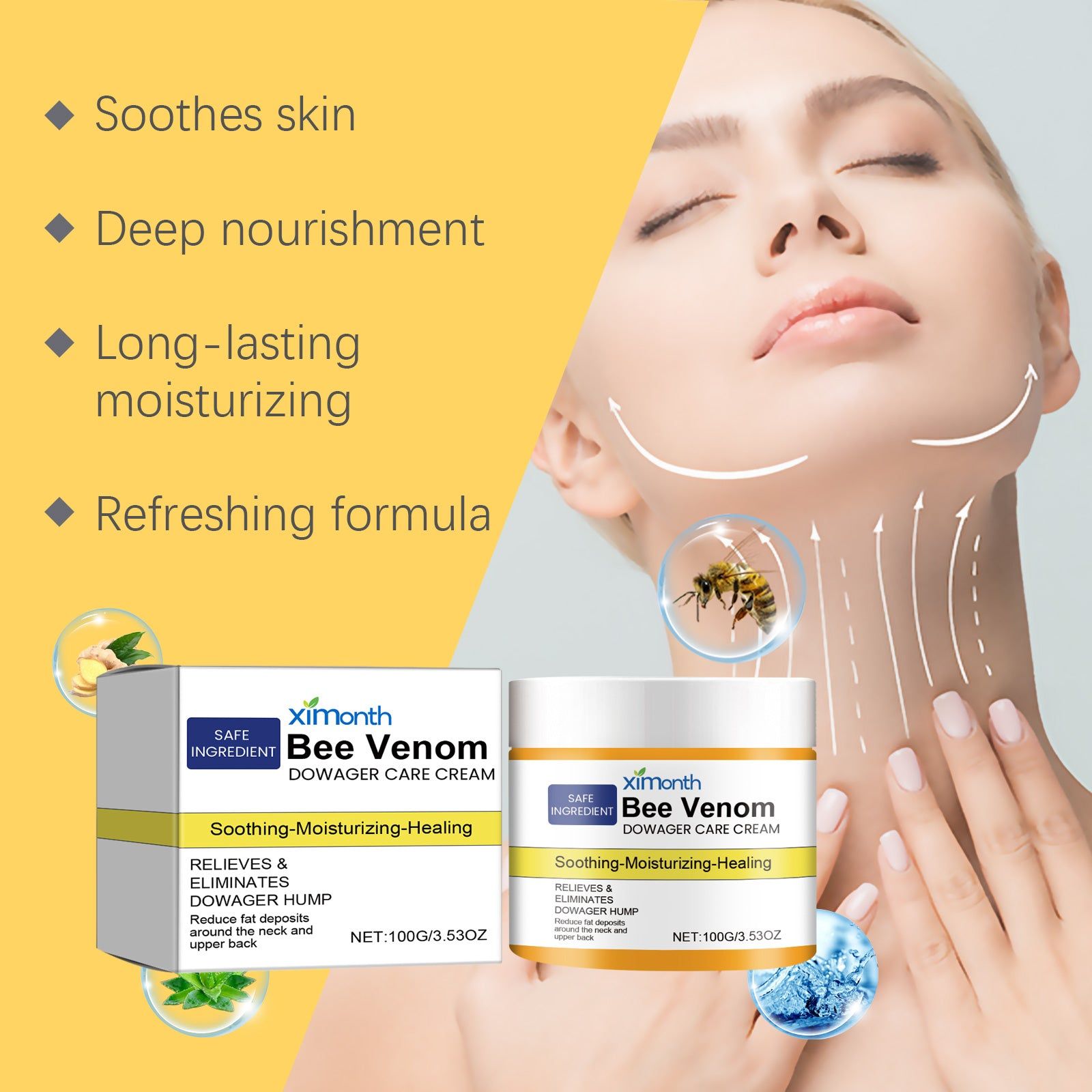 Bee Venom Neck and Back Care Cream, Anti-Aging, Skin Firming, Pain Relief, Sensitive Skin ,100g
