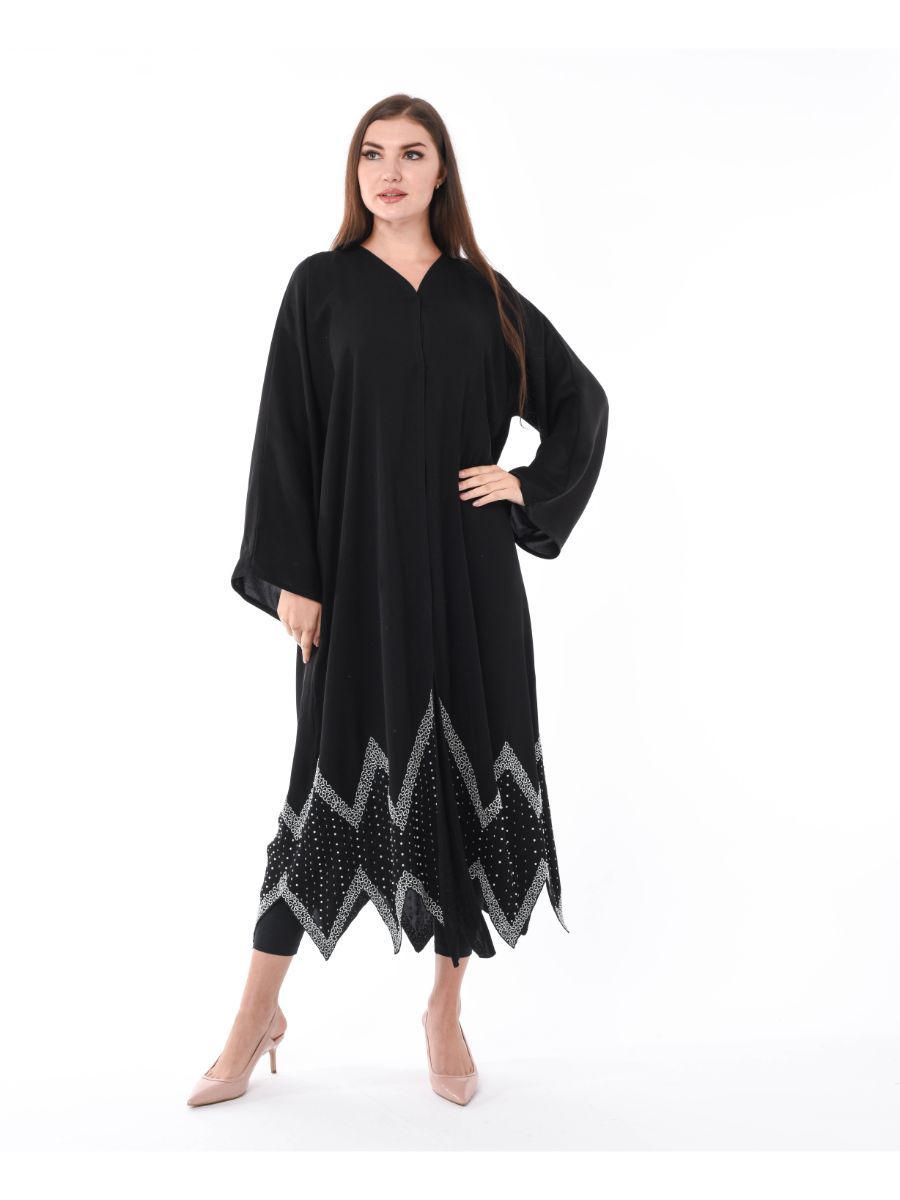 MOiSTREET Bottom Embellished Abaya with Hand Embroidery