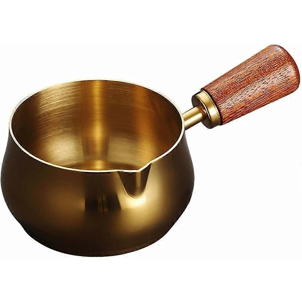 Espresso Measuring Cup,180ML Stainless Steel Espresso Coffee Cup with Wooden Handle for Making Sauce Reheating Soup B(Gold)