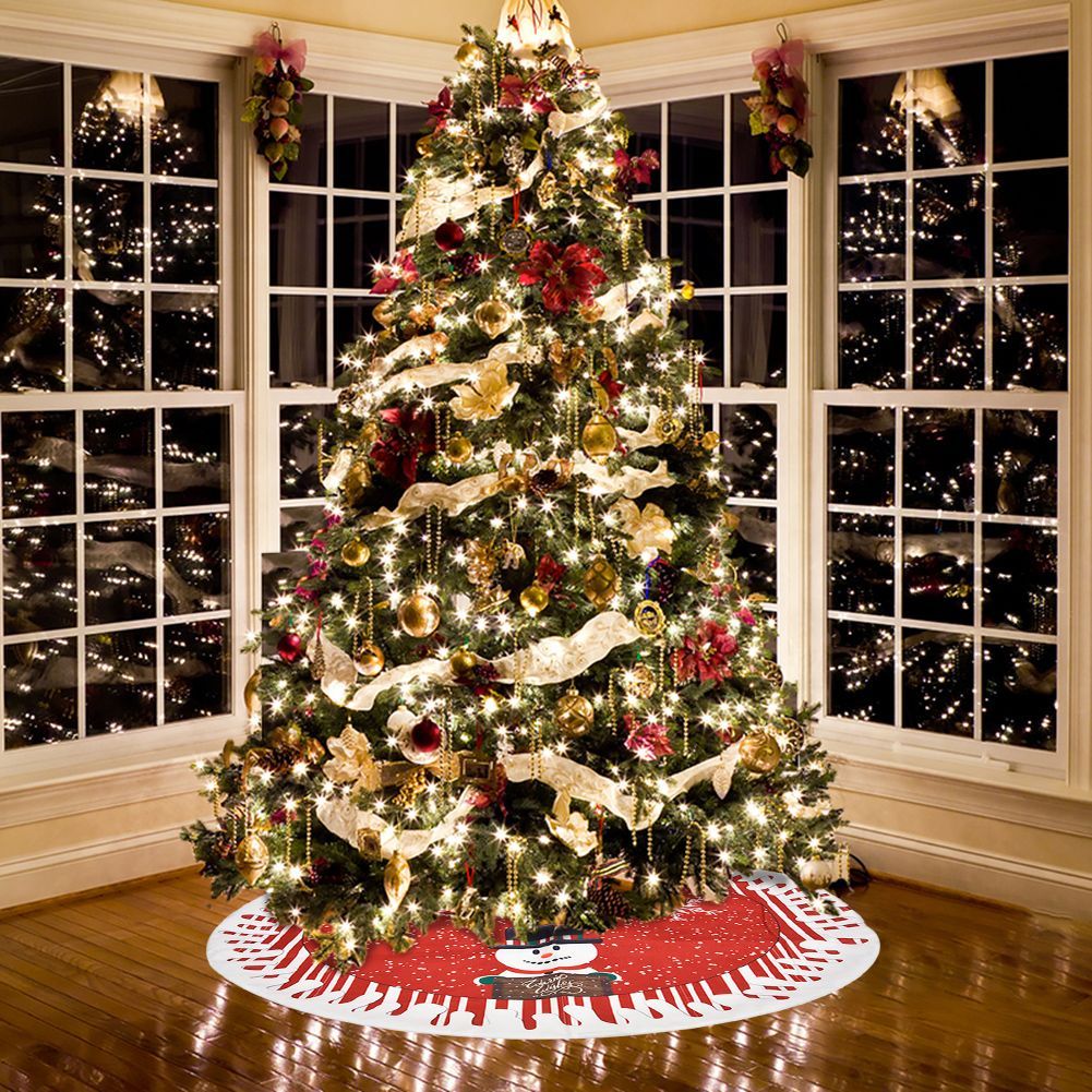 Christmas Tree Skirt Elk Santa Snowman Pattern Tree Mat Xmas Home Party Decoration