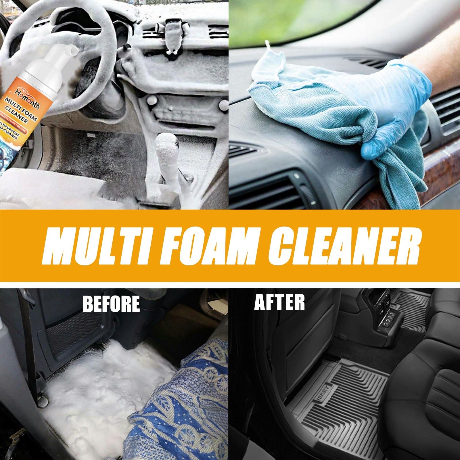 Car Cleaning Foam Cleaner, Multi-Purpose Interior & Seat Fabric Decontamination, Safe and Easy to Use ,1set