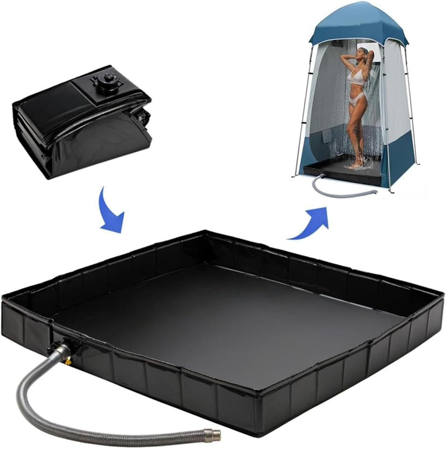 Portable Shower Pan Foldable Outdoor Shower Base with Detachable Drain Pipe