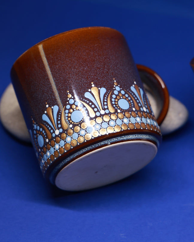 Sahara Mandala Set of 2 Large Brown Mugs - Hand painted mandala