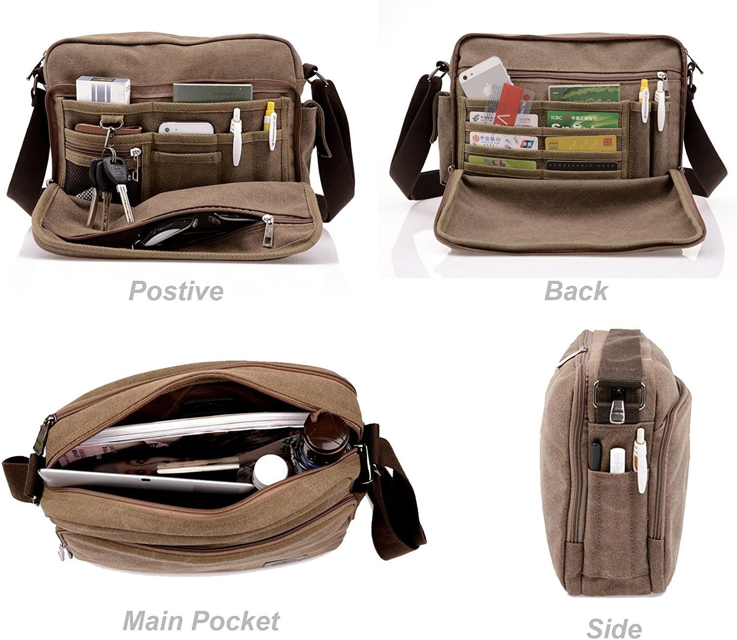 Multifunction Canvas Shoulder Men Bag Crossbody Handbag Vintage Messenger Bag