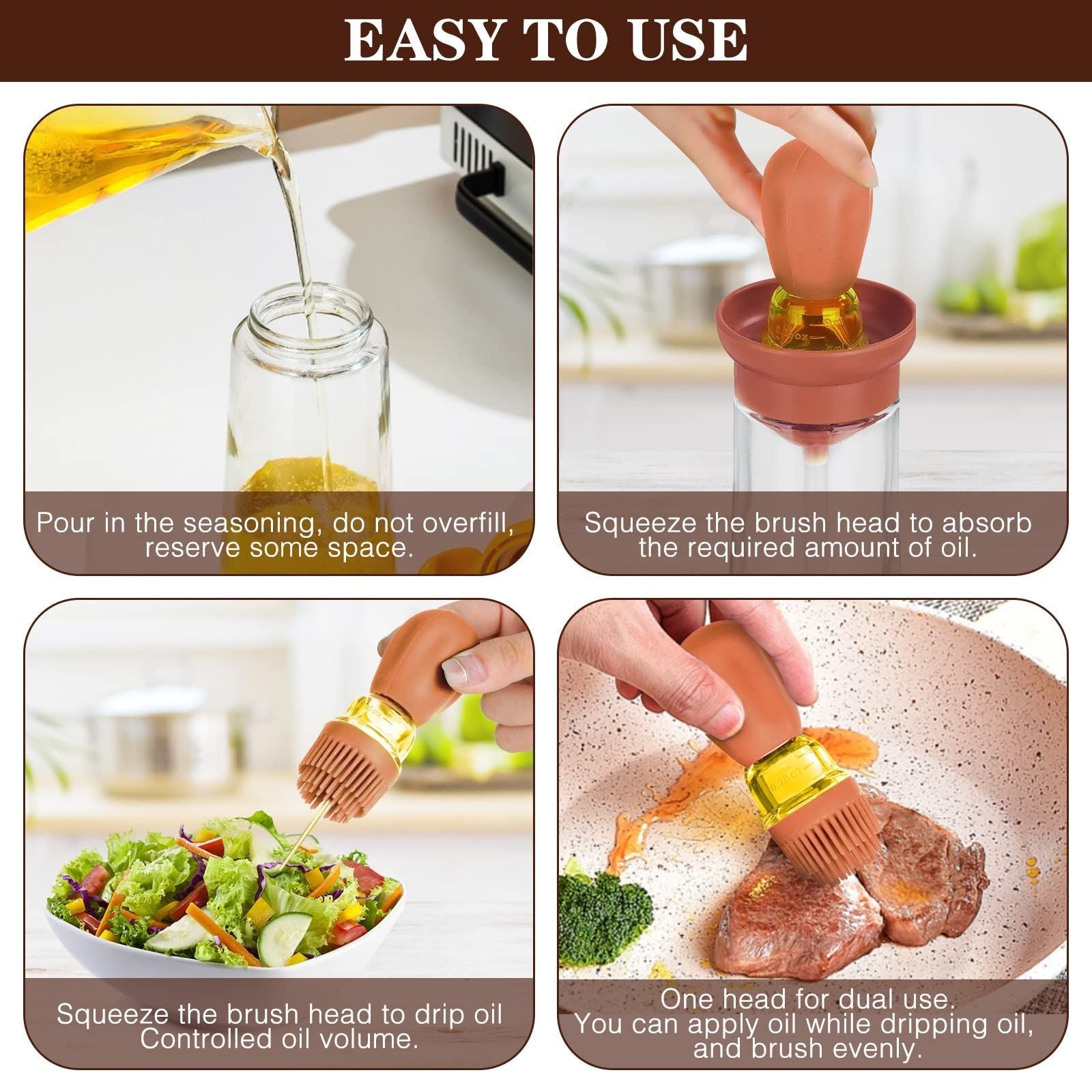Oil Bottle Oil Dispenser With Silicone Brush Oil Container For Kitchen BBQ Grill