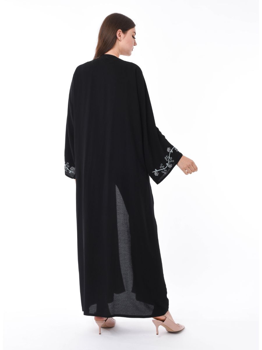 MOiSTREET Black Abaya with Floral Embroidery