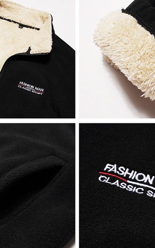 Men Polar Fleece Jacket Stand Collar Zipper Warm Thick Coat Winter Casual Outerwear