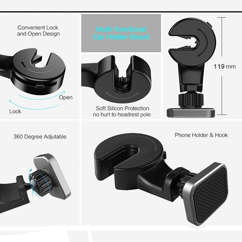 Magnetic Phone Holder Rotatable Universal Phone Mount For Car Headrest