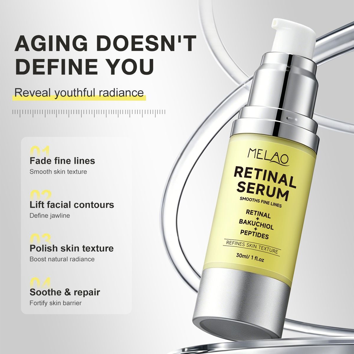 Retinal Facial Serum with Bakuchiol & Peptides, Daily Hydrating Evening Skin Care Essence 30ml