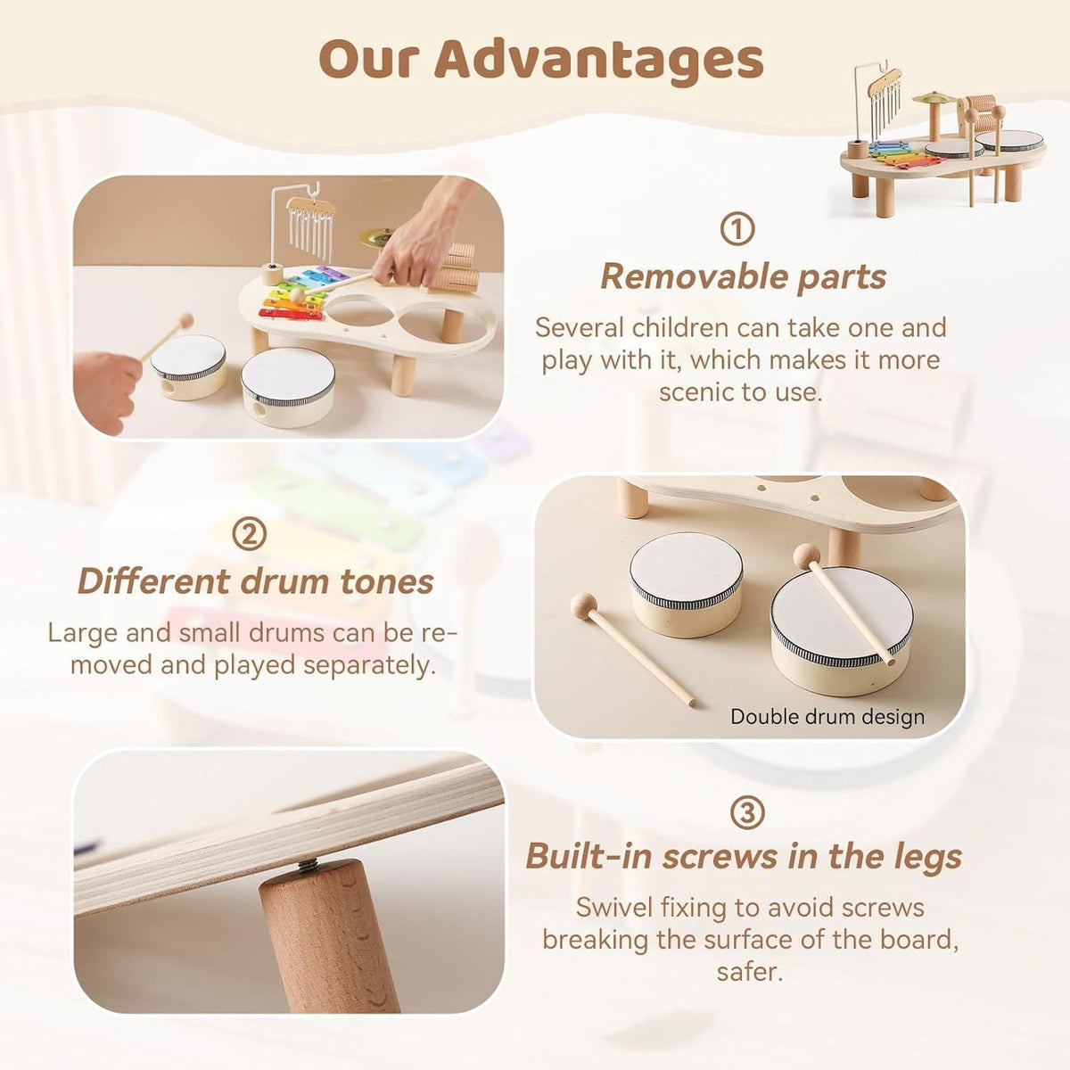 Kids Drum Set Musical Instruments Baby Musical Toy Montessori Drum Kit Birthday Gifts