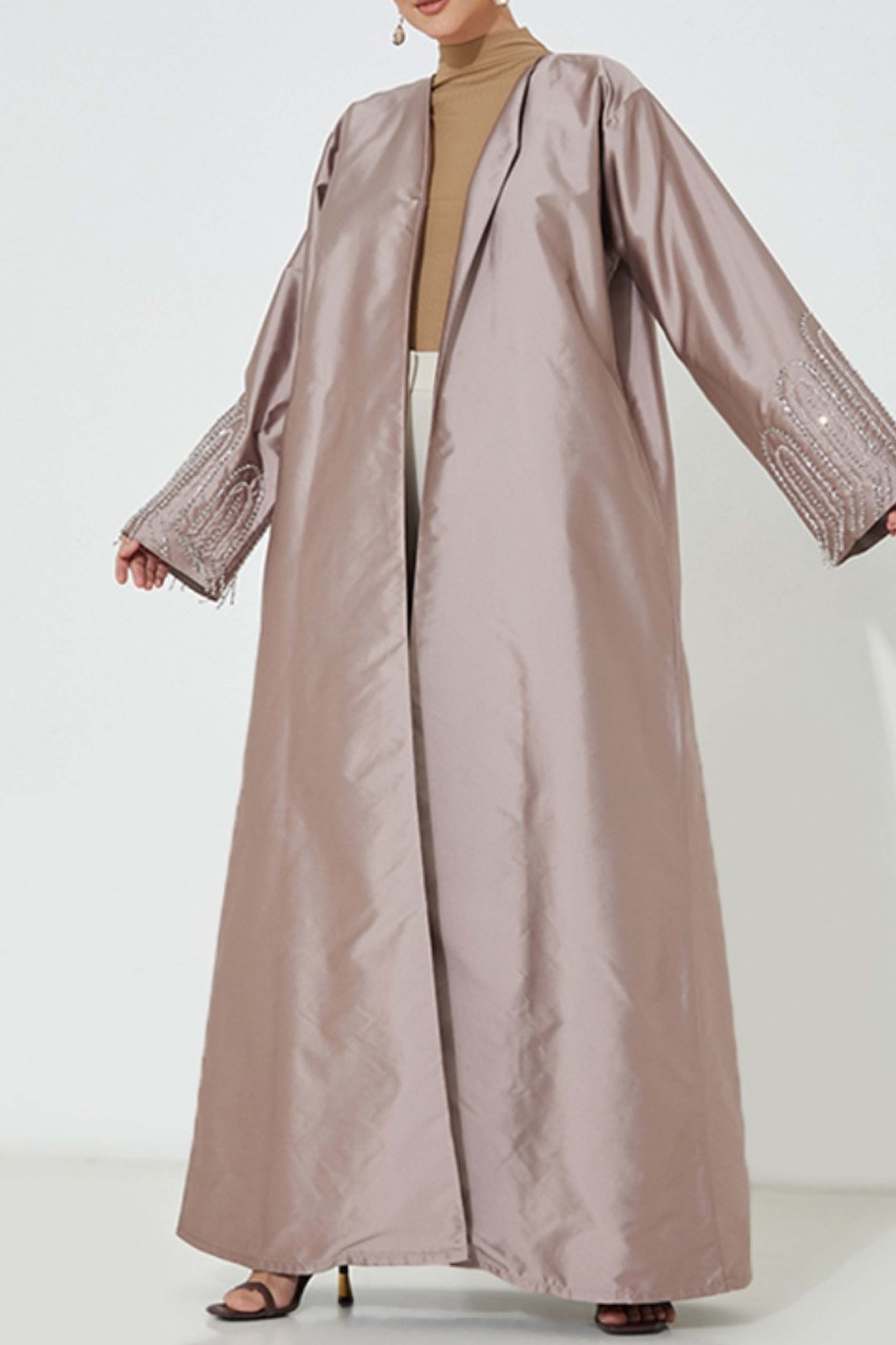 MOiSTREET Pink Victoria Satin Embroidered Abaya