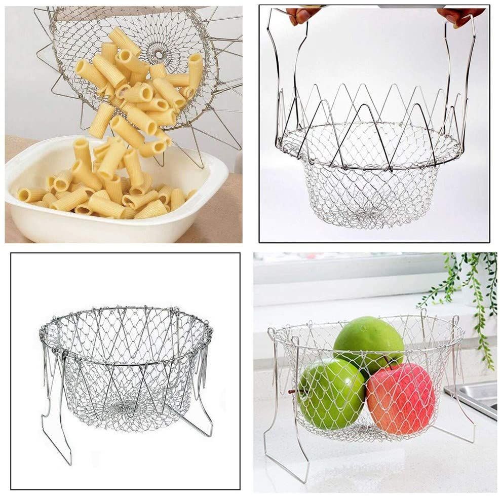 Foldable Frying Basket Stainless Steel Extendable Drain Rack Kitchen Utensil Cooking Net
