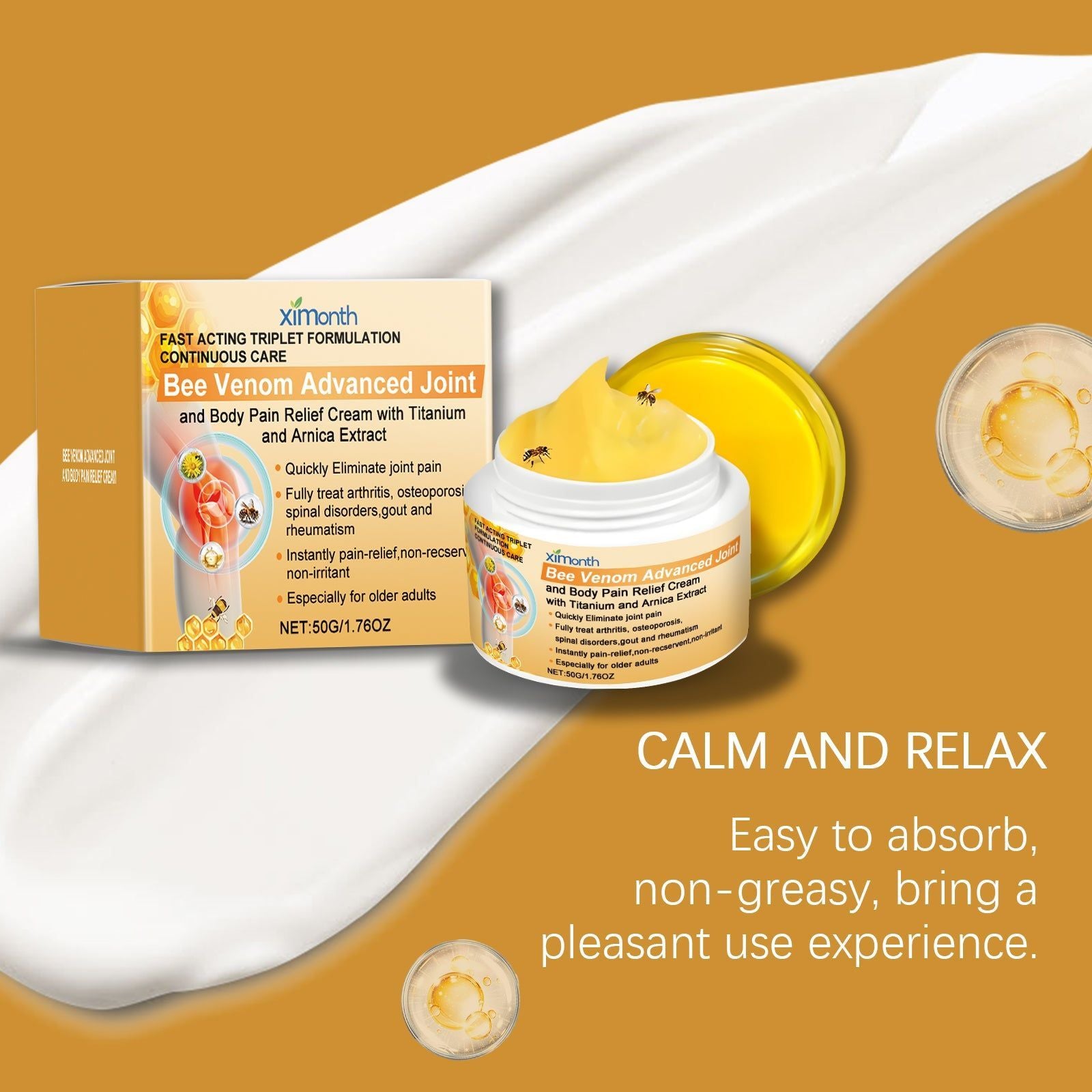 Bee Venom Joint Care Cream, Natural Pain Relief, Mobility Support, Anti-Inflammatory, Deep Nourishing, Fast-Acting, Daily Joint Care ,50g