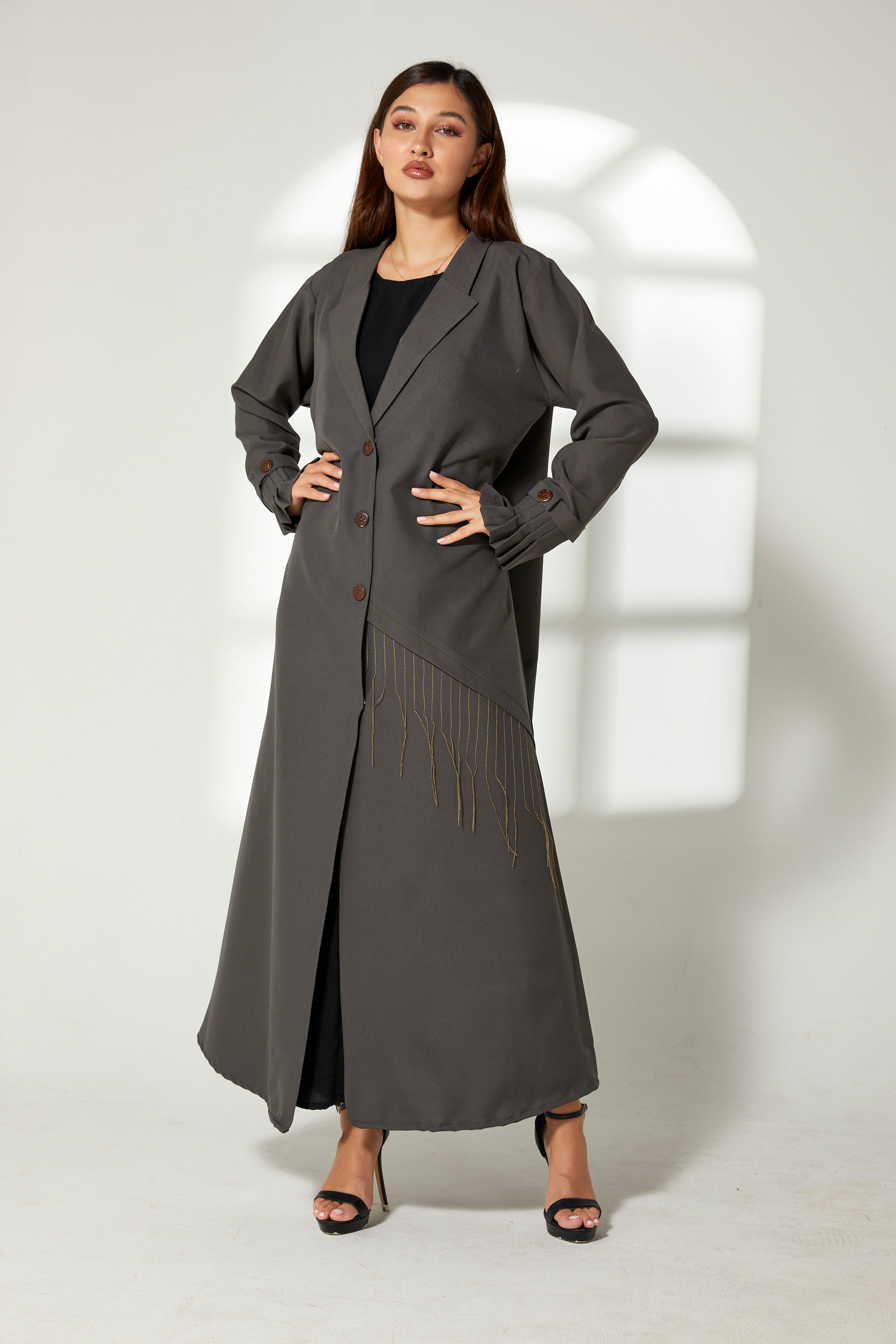 MOiSTREET Grey Phua   Abaya with Pleated Cuffs