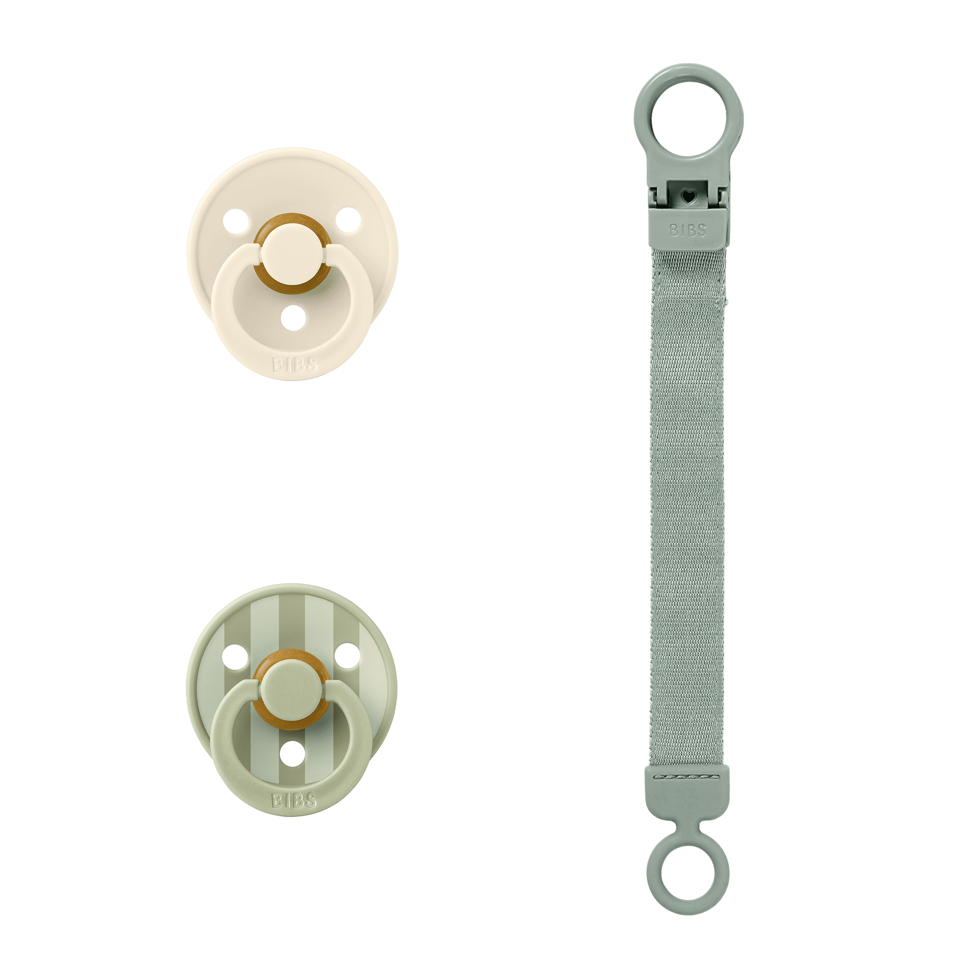 BIBS Colour Pacifier & Loop Clip Gift Set Latex Size 1 — Sage