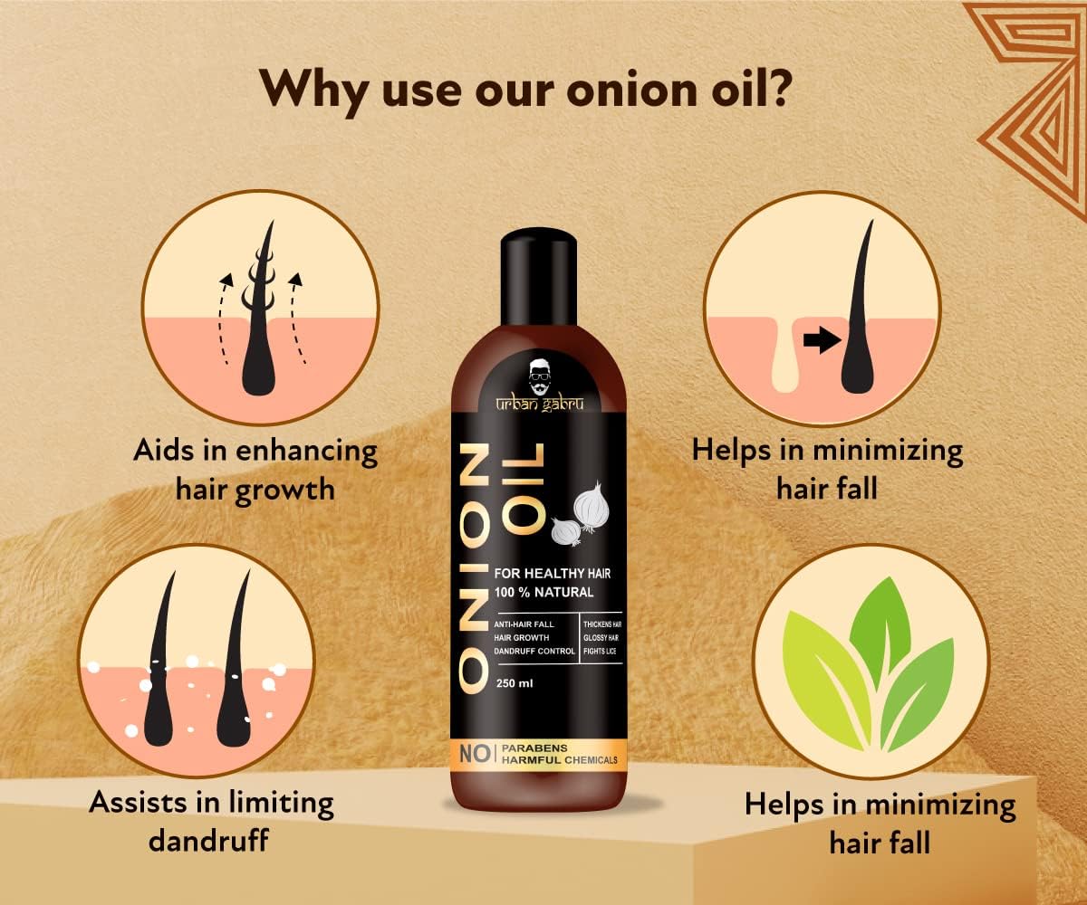 Urban Gabru 100% Natural Onion Oil for Hair Regrowth and Hair Fall Control  250 ml
