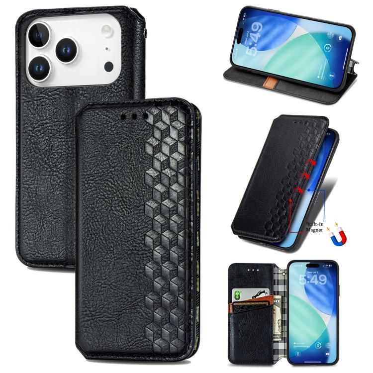 For iPhone 18 Pro Max / iPhone 17 Pro Max Cubic Grid Pressed Magnetic Leather Phone Case