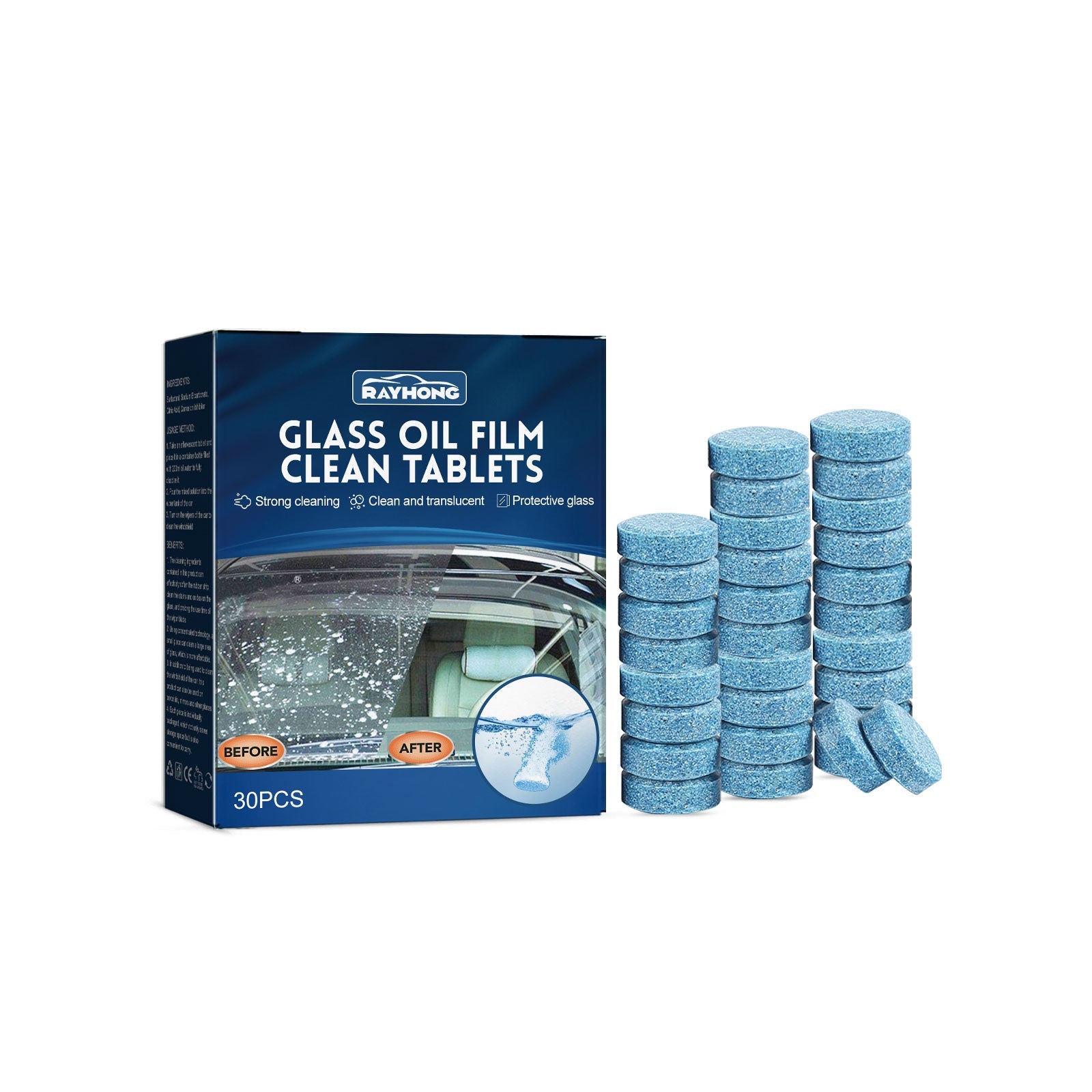 Concentrated Cleaning Tablet for Car Windshield, Rainproof, Anti-Fog, Easy Shine ,30pcs
