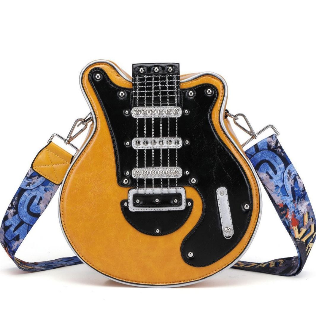 Vintage Guitar-Shaped Crossbody Bag Fashionable Women Shoulder Purse