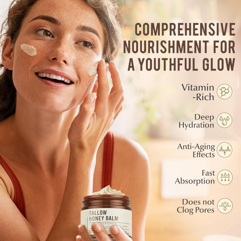Beef Tallow for Skin Care Moisturizer Grass-Fed Beef Tallow and Raw Honey Balm  Unscented Natural Tallow Face  Moisturizer