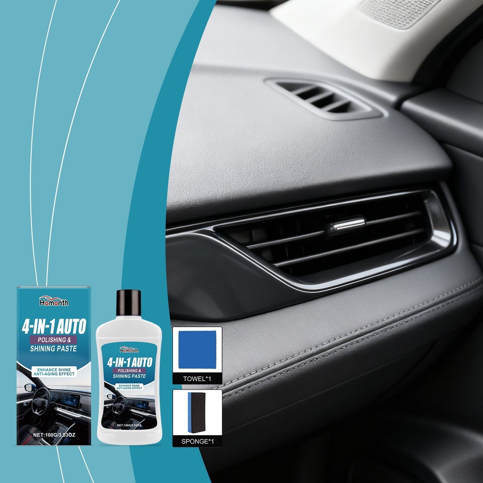 Car Plastic Care Cream, Interior Dashboard Polishing, Car Cleaning, Stain Removal, Protect & Restore ,1set