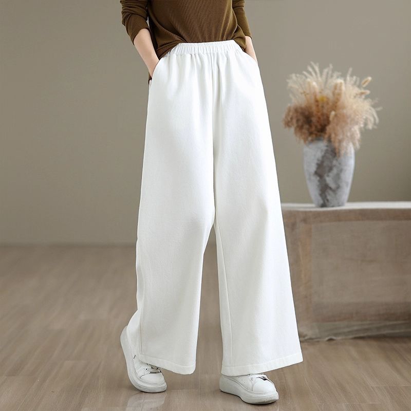 Cotton Linen Wool Wide Leg Loose Fit Warm Pants For Women