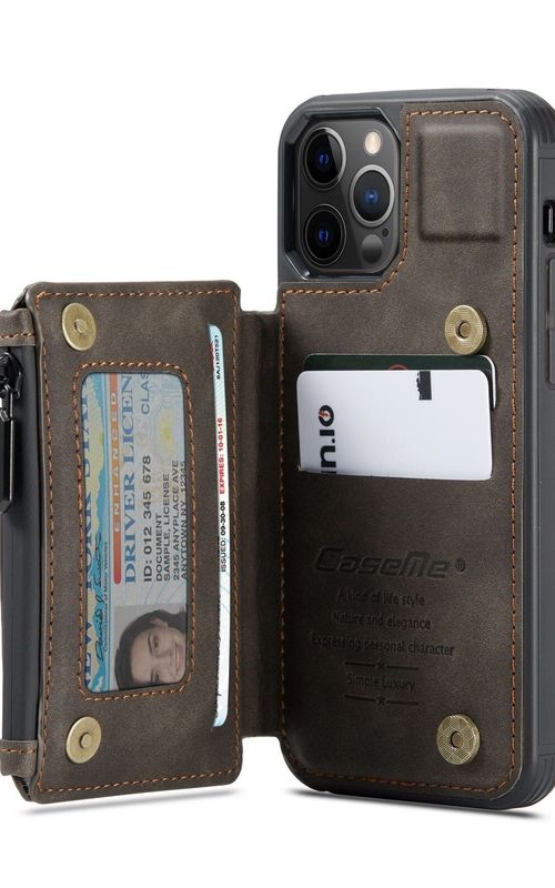 Multipurpose Leather Phone Case With Card Slots Zipper Wallet Back Cover For iphone 13