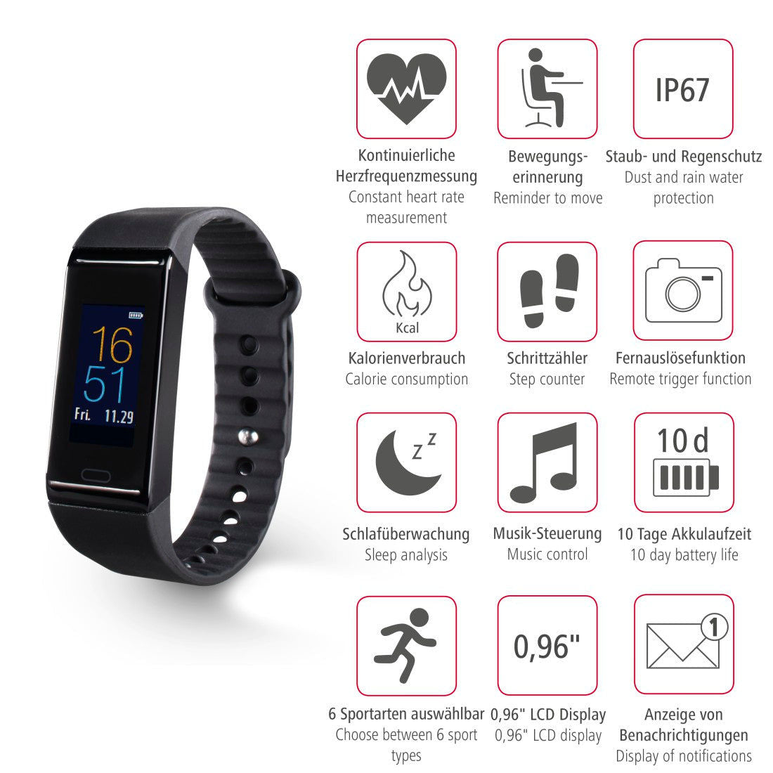 HAMA 178601"Fit Track 3900" Fitness Tracker, Pulse Meter, Calories, Sleep Analysis