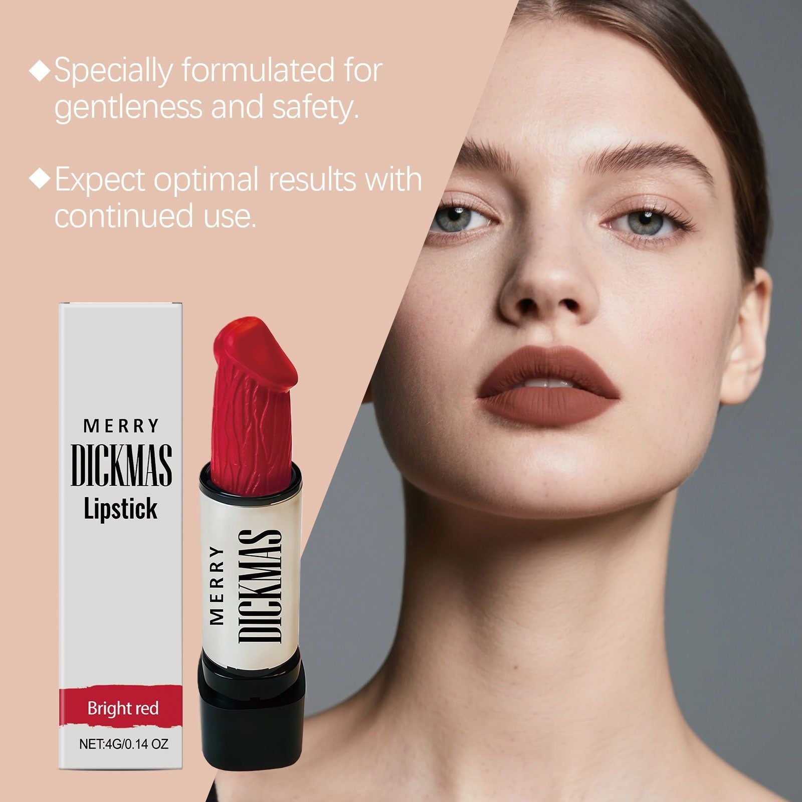 Bright Red Christmas Lipstick, Long-Lasting, Natural Makeup Look, Easy Application ,4g
