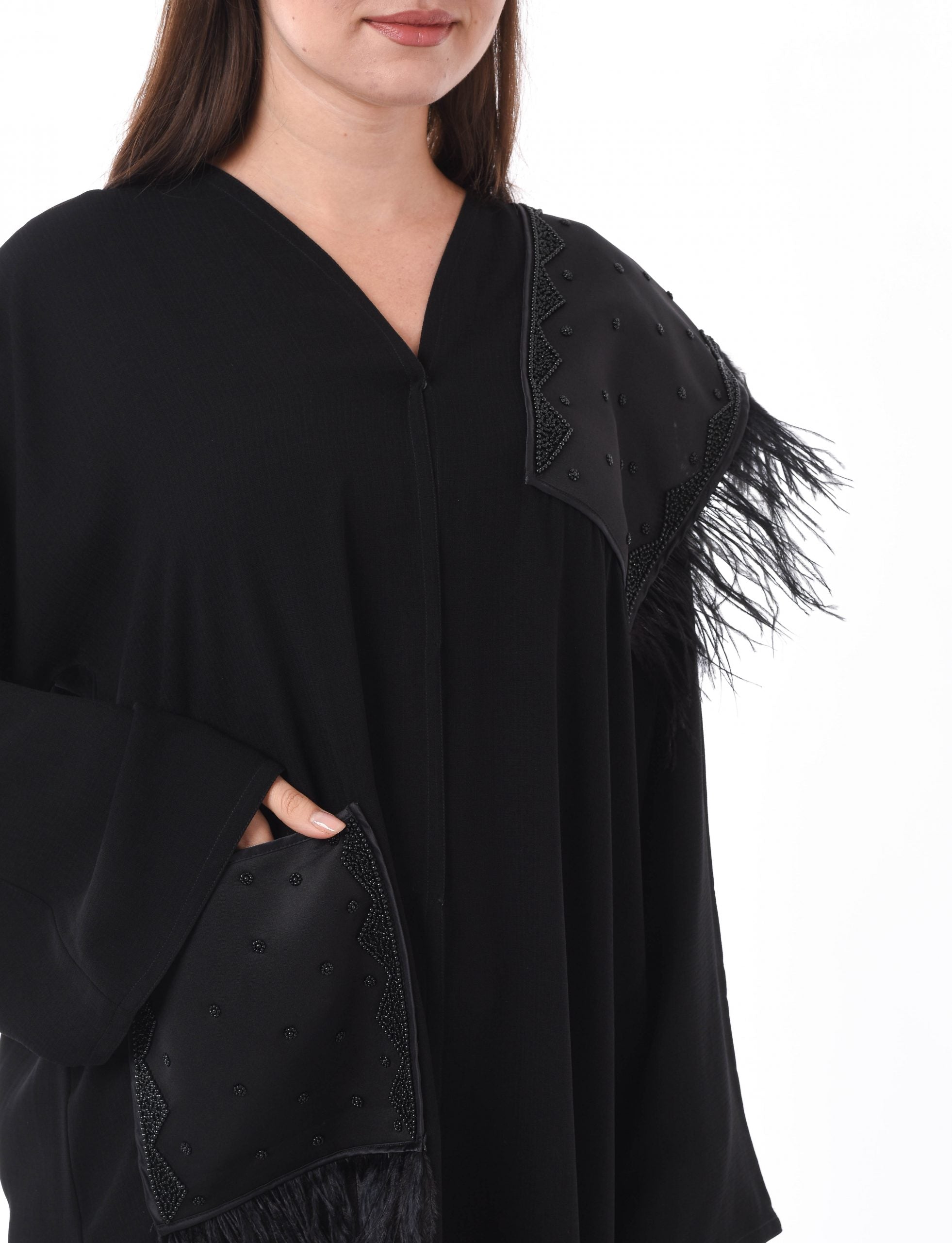 MOiSTREET Black Feather Detail Abaya