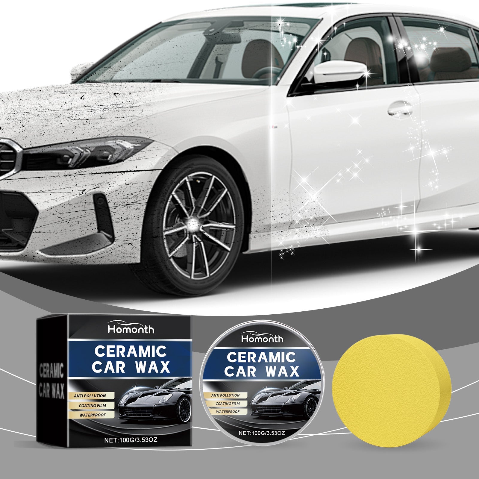 Automotive Scratch Repair Wax, Car Paint Touch Up, Stain & Scratch Remover, Easy Polishing, Car Restoration ,100g+ sponge