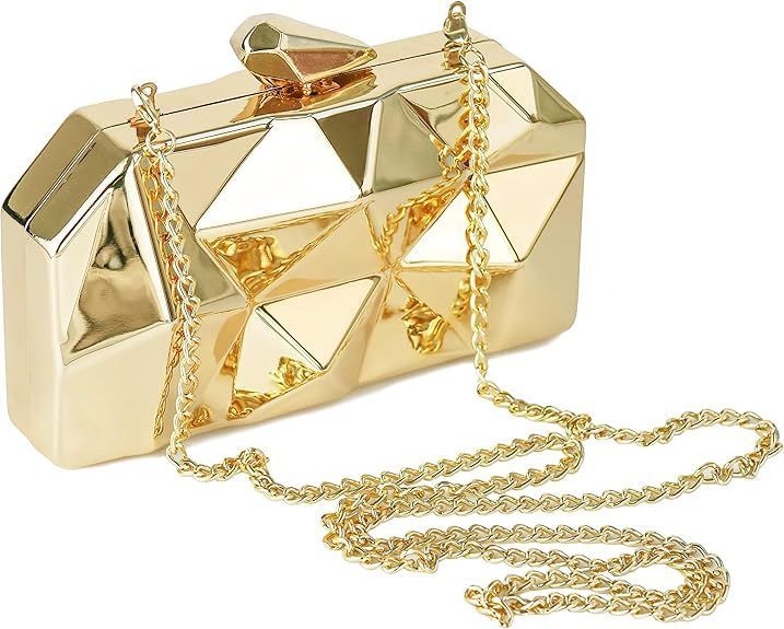Women Evening Clutch Bag Lattice Pattern Metal Handbag for Wedding Banquet