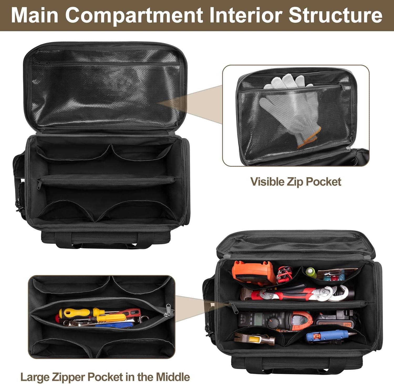 Tool Bag Hand Tool Storage Organizer Multi Functional Work Tote  for Men
