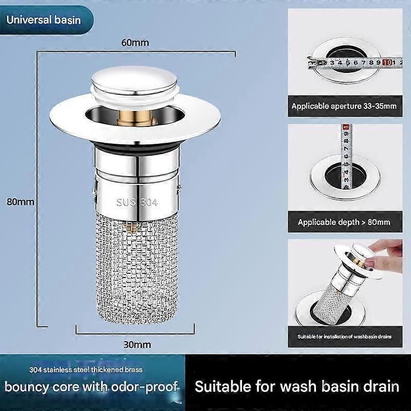 Drain Stopper Universal Bathroom Sink Stopper Stainless Steel Anti-Clog Filter Hair Catcher for Home QingHai