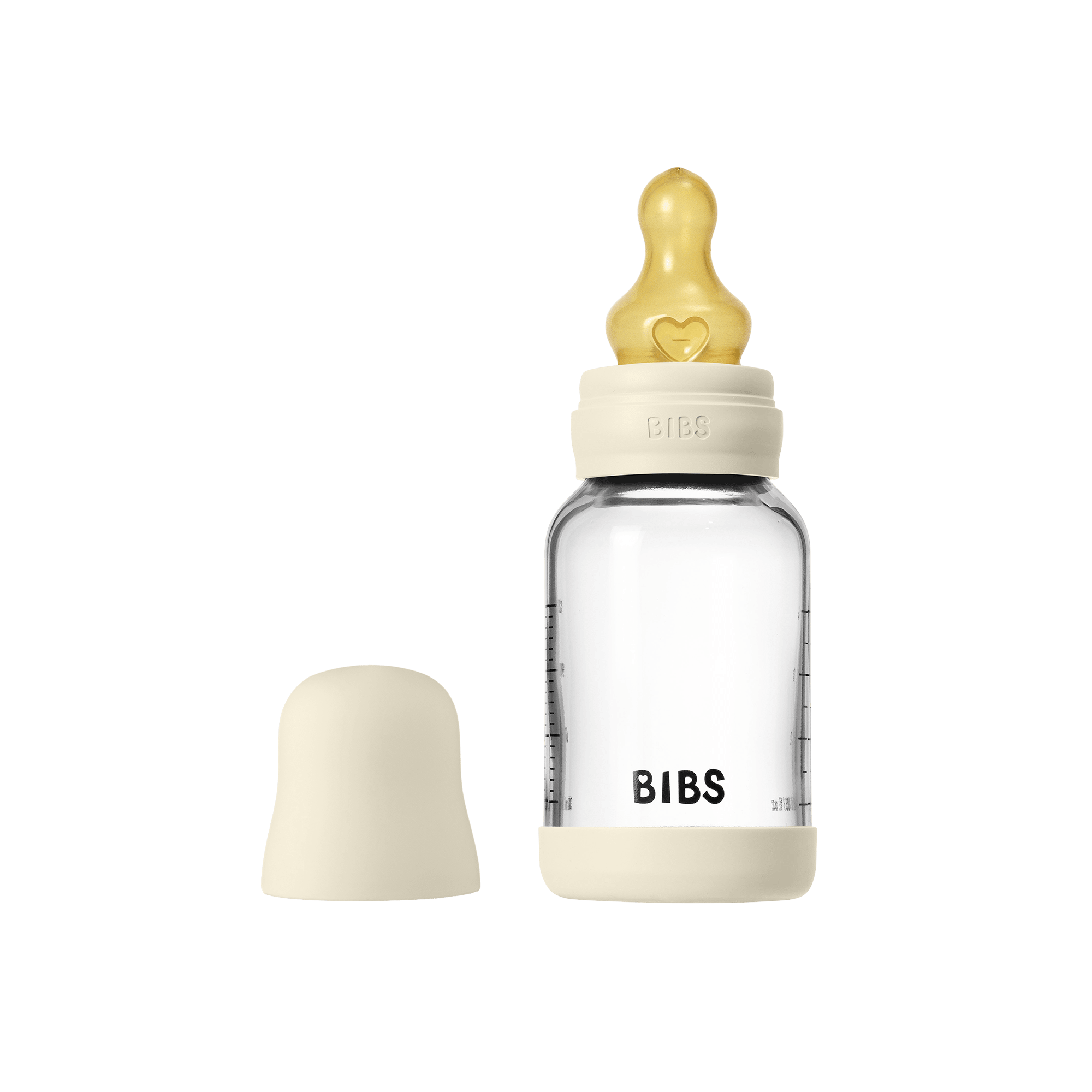 BIBS Glass Baby Bottle with Round Latex Nipple – 120 ml Slow Flow | Ivory
