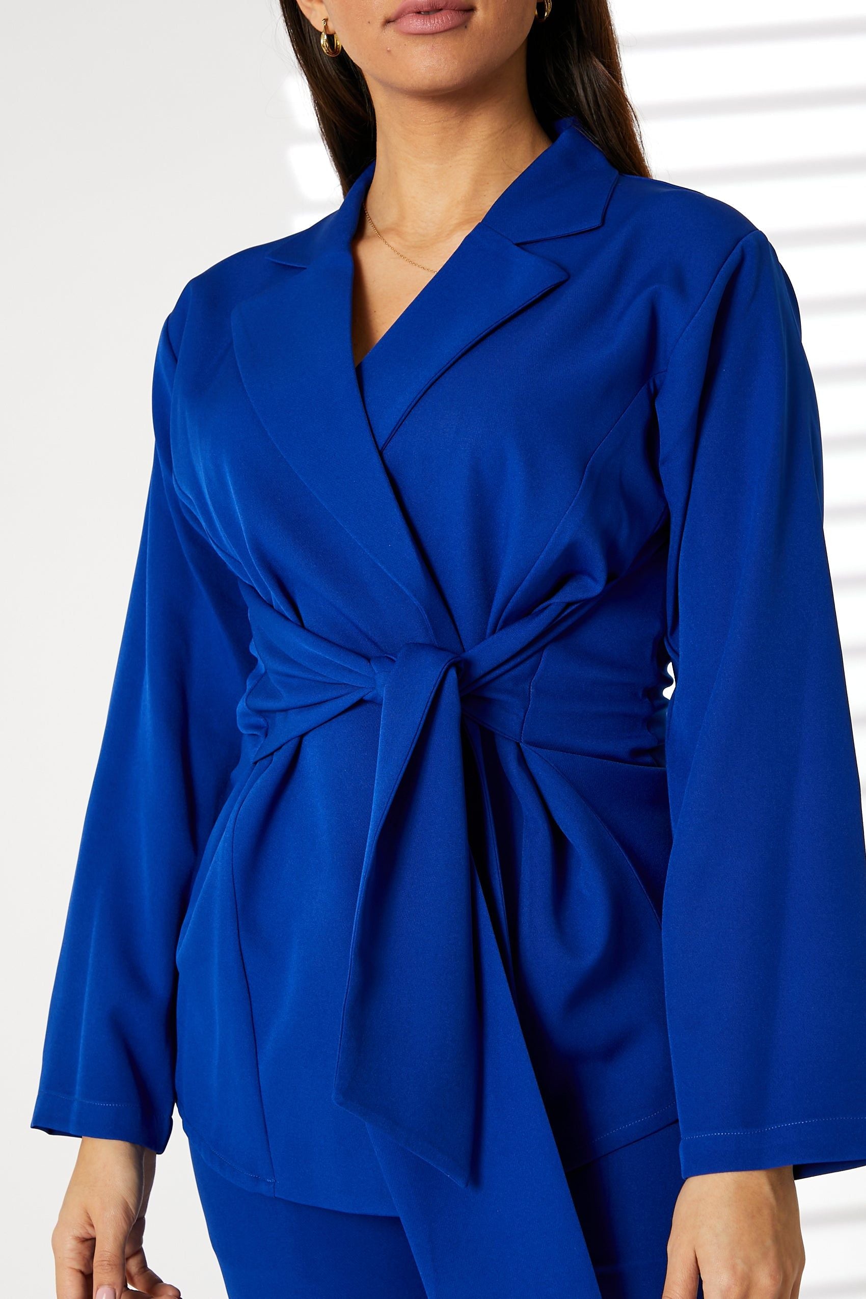 MOiSTREET Blue Barbie Crepe Fabric Blazer and Pants Set