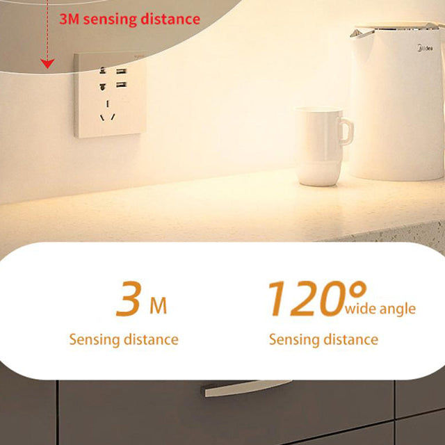 60/80/100CM Ultra Thin Nightlight Lamp - PIR Motion Sensor LED Cabinet Lighting, USB Rechargeable for Kitchen & Cabinets