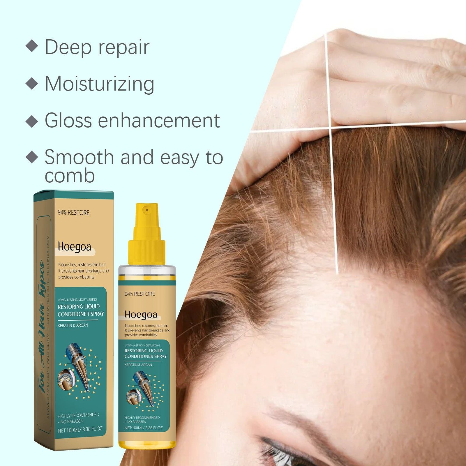 Argan Leave-In Hair Spray, Nourishing, Moisturizing, Hair Growth Boost, Anti-Damage, Glossy Hair ,100ml