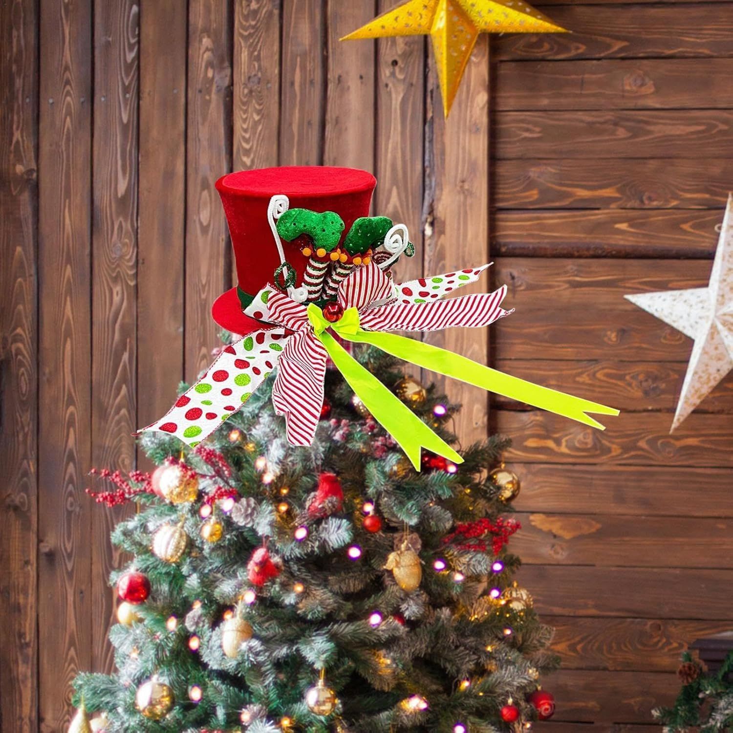 Christmas Tree Topper Hat Velvet Xmas Hat Desktop Decorations for Holiday