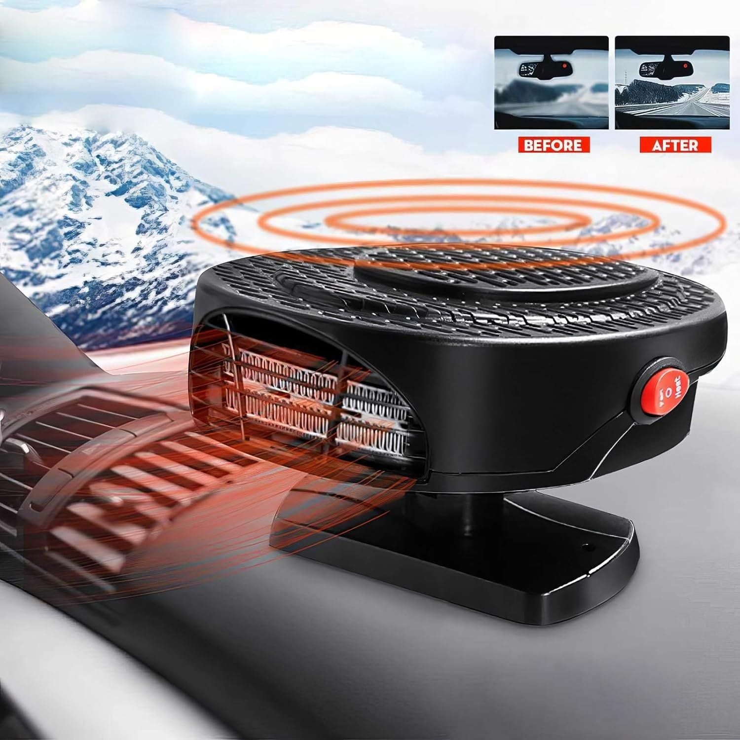 Car Heater 12V Car Fan Heater Rotatable Stand Fast Heating Defrost Defogger Demister