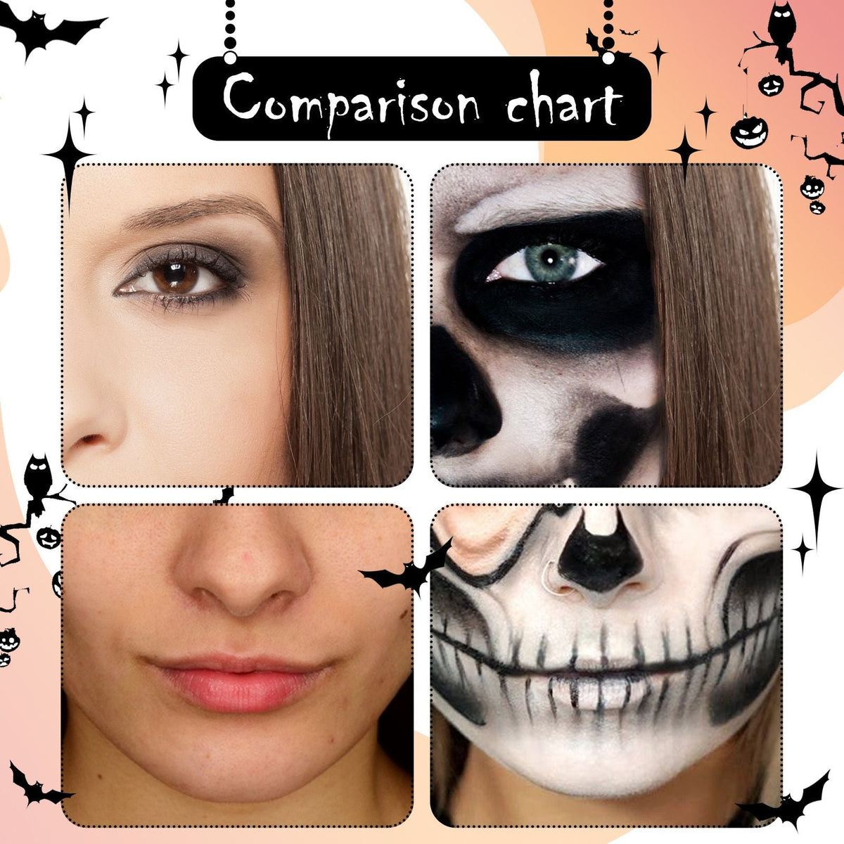 Black White Face Body Paint Halloween Cosplay Makeup Kit With Brush For Dress Up