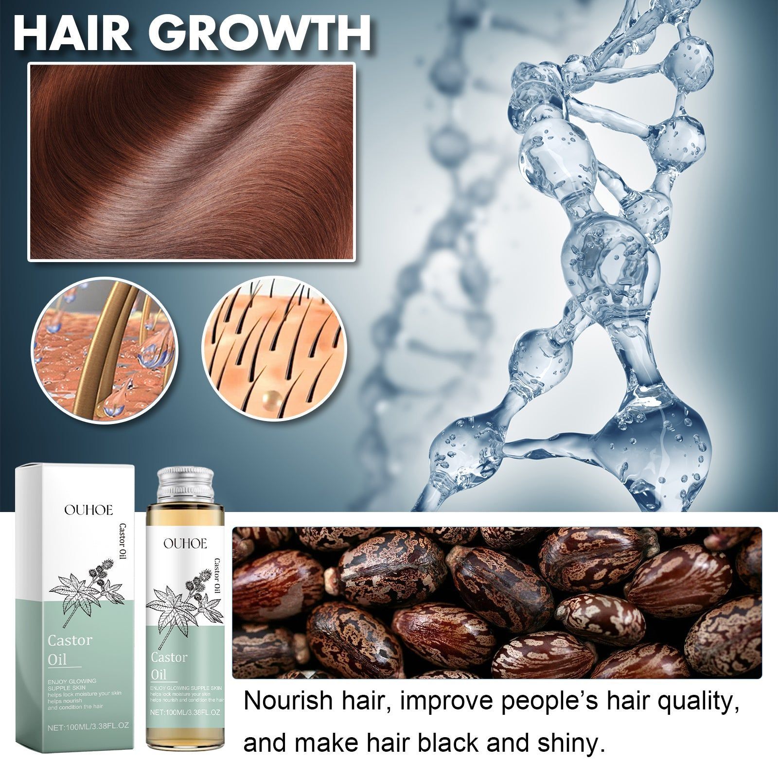 Castor Oil Body Massage Treatment for Skin Brightening, Hair Growth, Moisturizing ,100ml